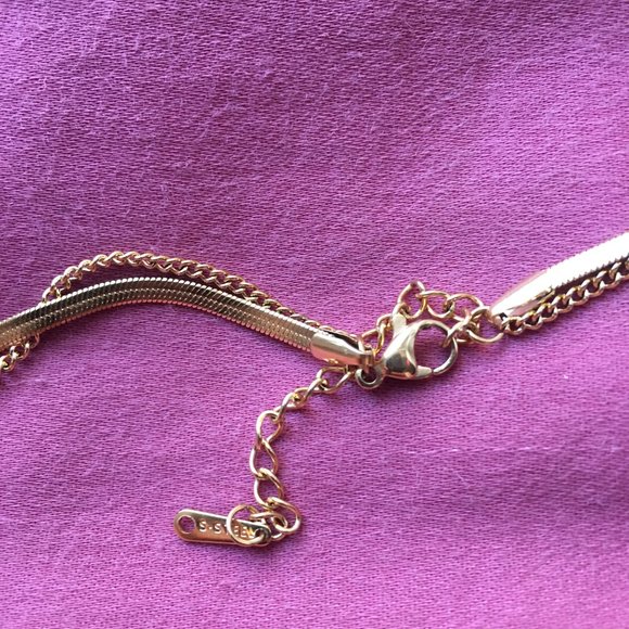 Stainless Steel Gold Plated Double Chain Charm Pendant Necklace - Picture 9 of 9